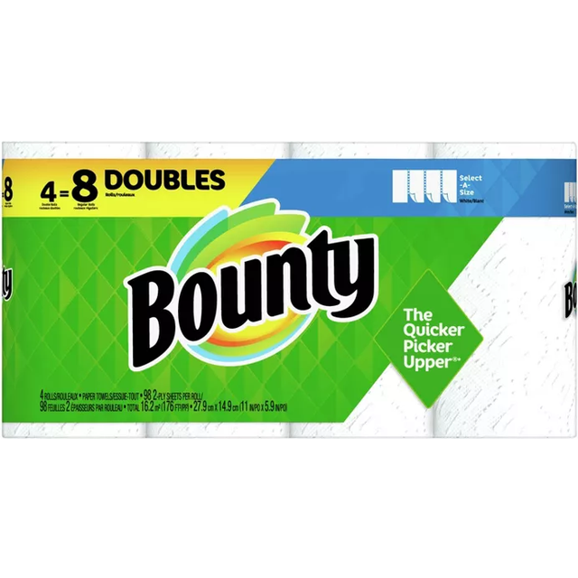 Bounty Select-A-Size Paper Towels, White, 4 Double Rolls = 8 Regular Rolls, 4Count (Pack Of 4)