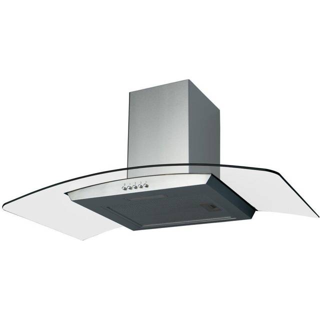 SIA CGH90SS 90cm Curved Glass Stainless Steel Chimney Cooker Hood Extractor Fan