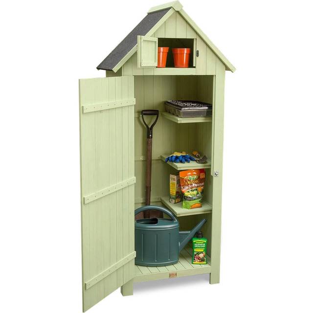 Small Garden Shed Slim Compact Wooden Outdoor Storage Lockable Door 6ft Christow - Light Green - One Size