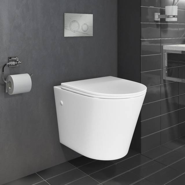 Matt White Wall Hung Rimless Toilet with Soft Close Seat - Verona