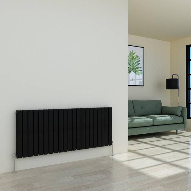 600 x 1430mm Black Double Flat Panel Horizontal Radiator