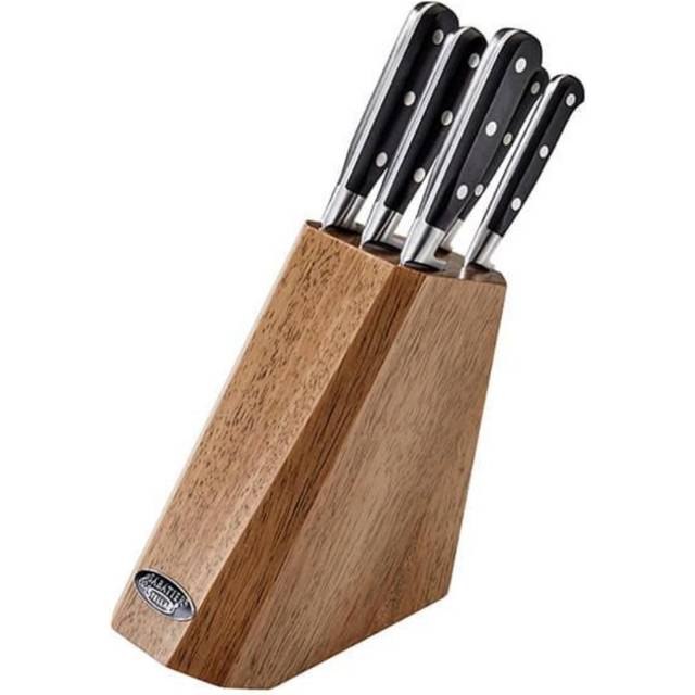 Stellar Sabatier 5 Piece Knife Block Set - can be Engraved or Personalised - can be Engraved or Personalised - Light Wood