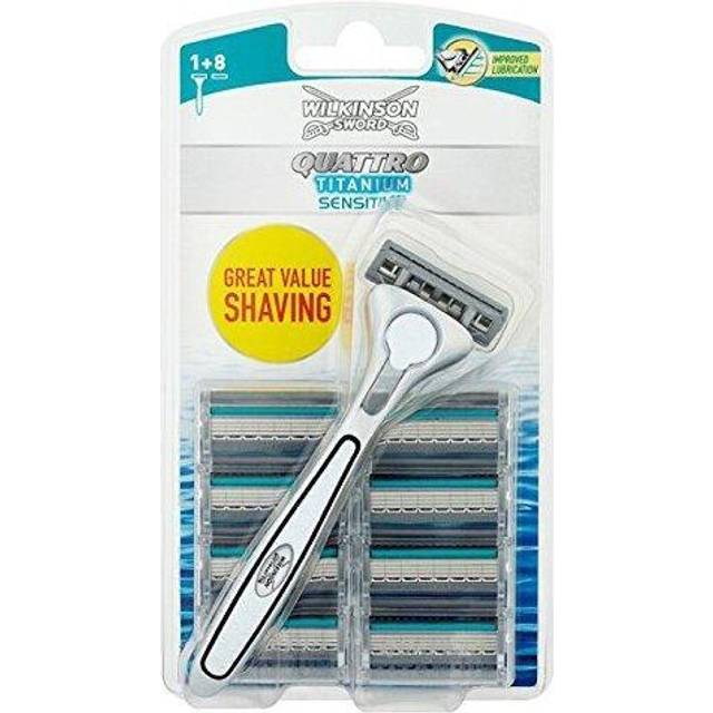 Wilkinson Quattro Essential 4 Titanium rakhyvel + 9 Sensitive rakblad