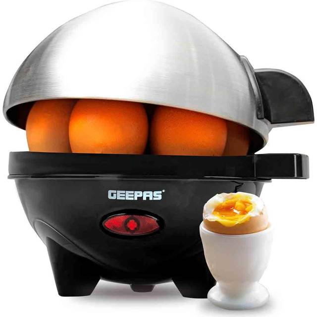 Geepas 3-in-1 Egg Boiler Poacher, Up to 7 Egg Capacity 350W - Black;Silver (17cm H X 17cm W X 16cm D)