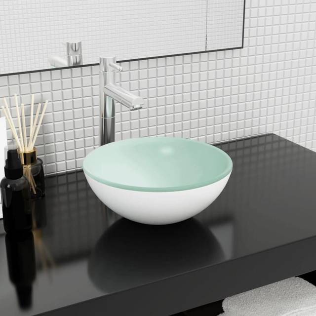 vidaXL Basin Round Ceramic White 40x15 cm, White