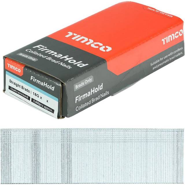 FirmaHold Collated Galvanised 18 Gauge Straight Brad Nails Pack of 5000 - 25mm Carbon Steel TIMco