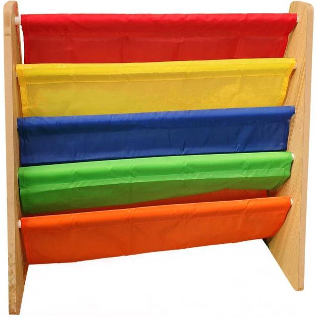 Childrens Kids Bookcase Book Shelf - Rainbow Colour Fabric 4 Tier