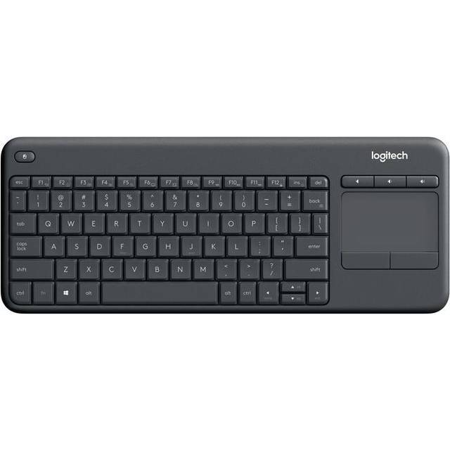 Logitech K400 Plus trådlöst TV-tangentbord med pekplatta, 2,4 GHz anslutning via Unifying USB-mottagare, programmerbara multimediaknappar, Windows/Android/ChromeOS, tjeckisk QWERTZ-layout – svart