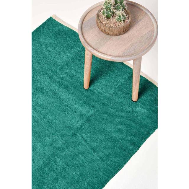 Teal Green 100% Cotton Plain Chenille Rug with Natural Trim, 45 x 70 cm