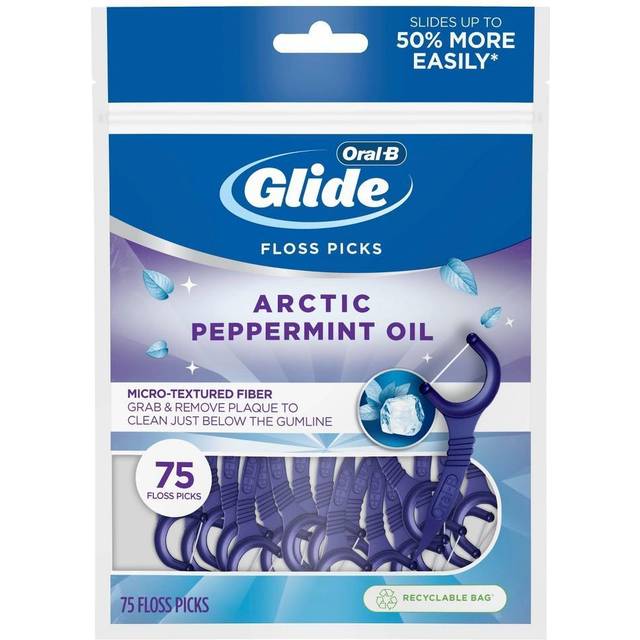 Oral-B, Glide, disposable dental floss, arctic peppermint oil, 75 packs