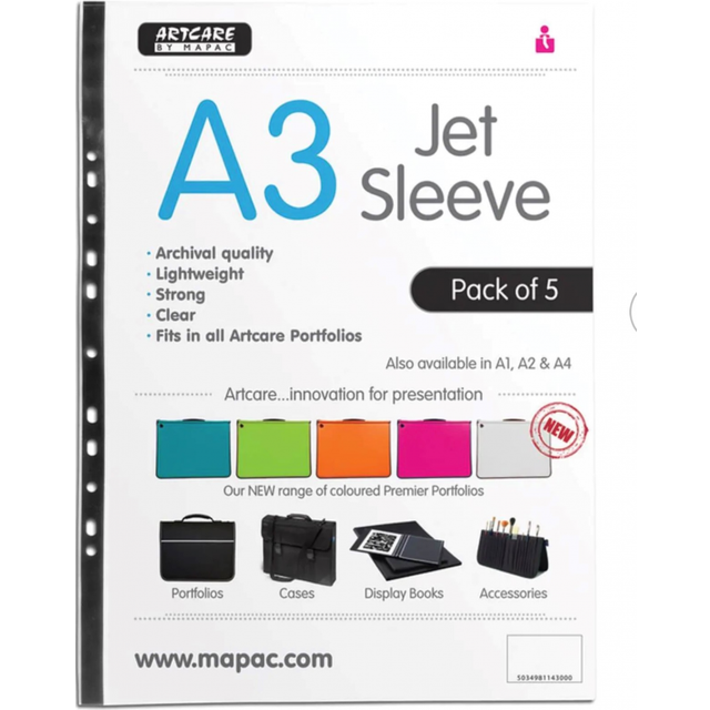 Mapac : A3 Jet Archival Portfolio Sleeve : 80 Micron : 5 Pack