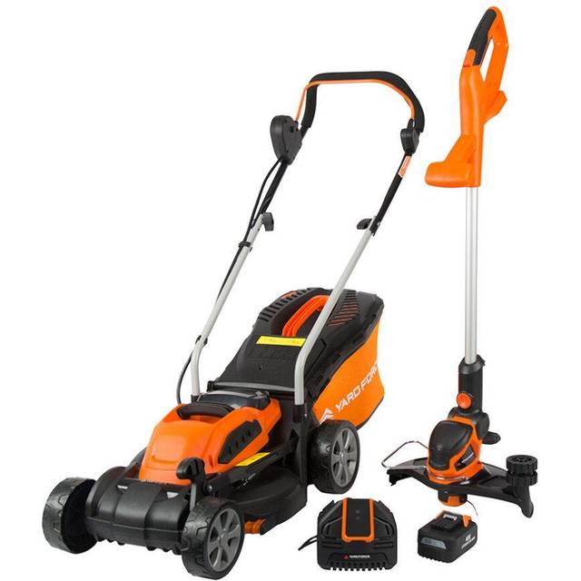Yard Force 40V 32cm Cordless Lawn Mower and 30cm Trimmer Set - Orange - 37.6 x 40 x 72cm