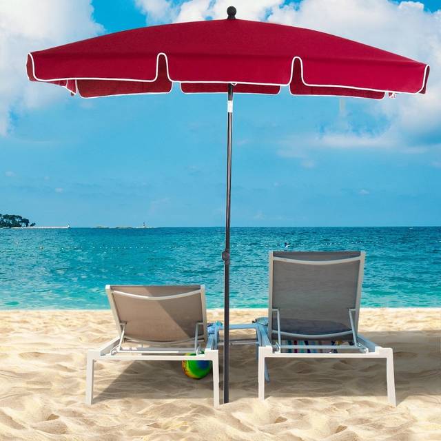 Outsunny Rectangular Patio Parasol: Red Aluminium Sun Umbrella with Tilt Function, 2M x 1.25M Shade Canopy Aosom UK