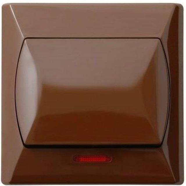 (Brown) Simple Big Button Basic Indoor Light Switch Click Wall Plate with Light