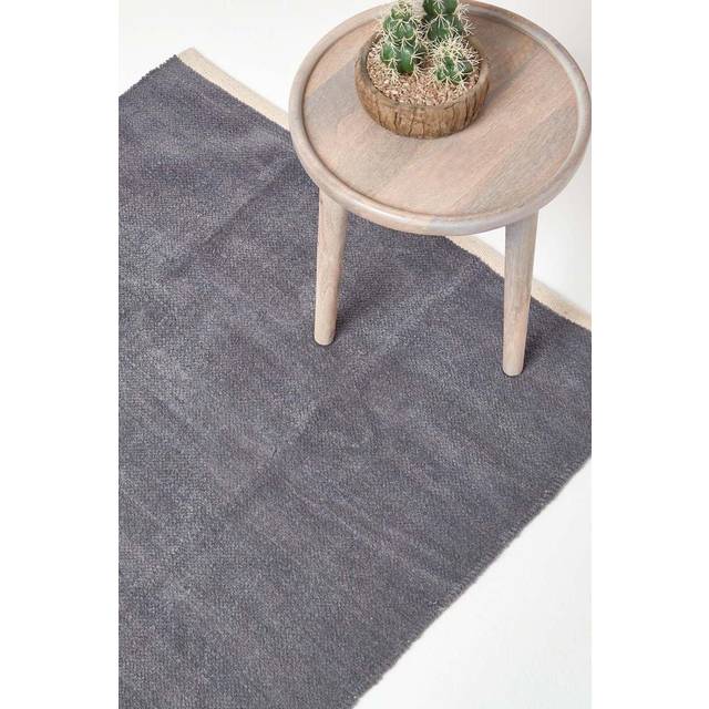 Dark Grey 100% Cotton Plain Chenille Rug with Natural Trim, 45 x 70 cm