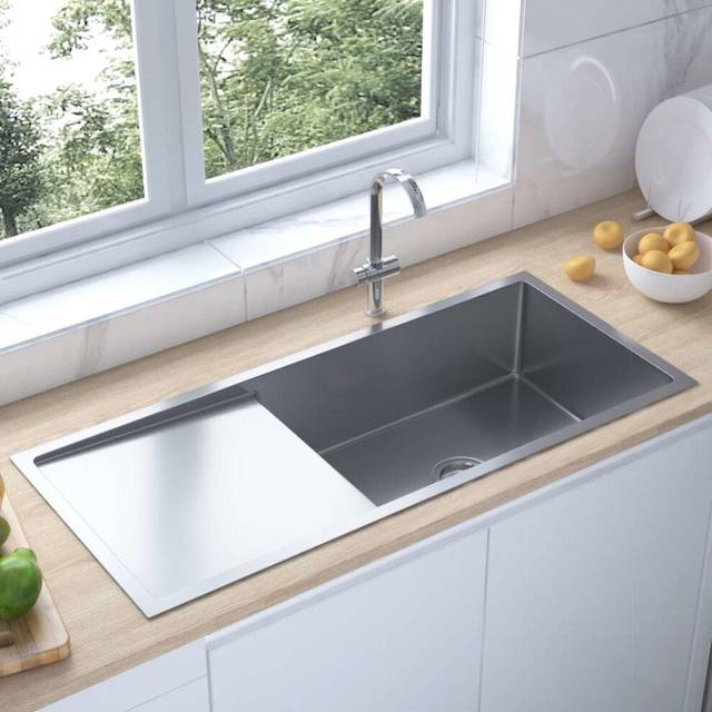 vidaXL Handmade Kitchen Sink Stainless Steel Plumbing Utility Waste Basin