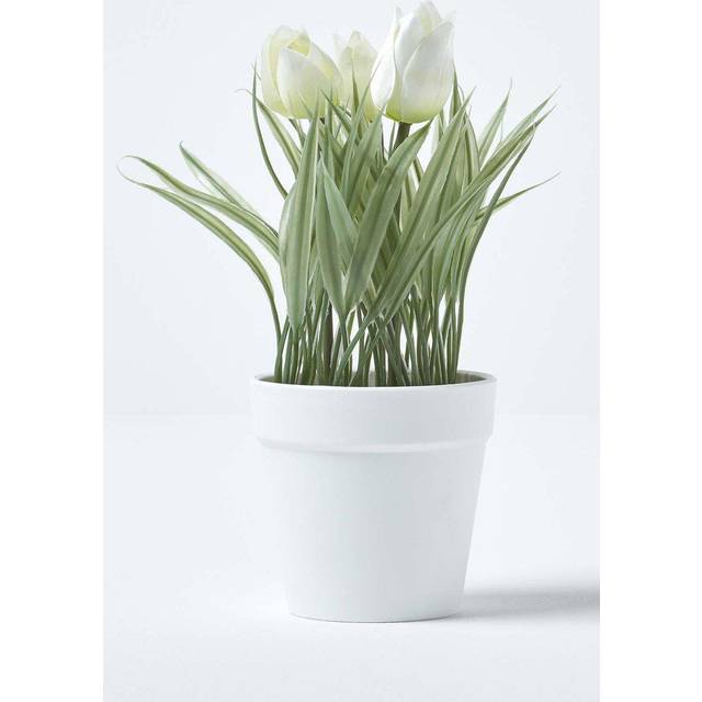 Homescapes White Artificial Tulips in White Decorative Pot, 22 cm Tall