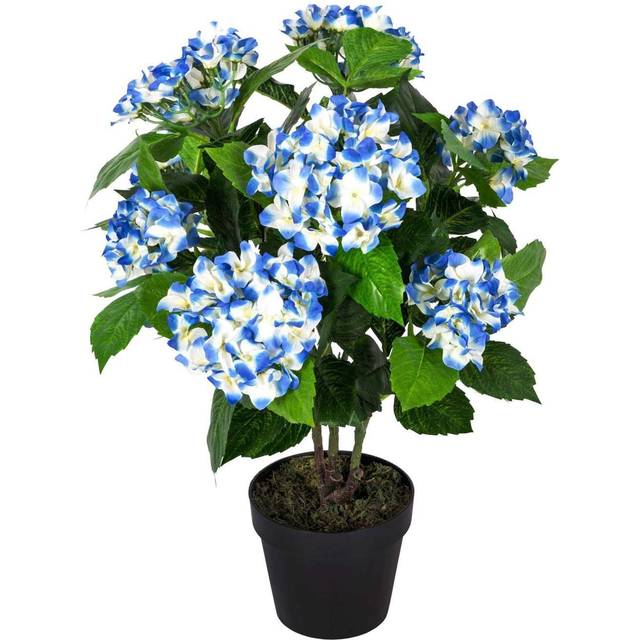 Homescapes Artificial Blue Hydrangea in Black Pot, 70 cm