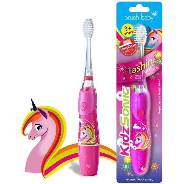Brush Baby KidzSonic Elektrisk tandborste för småbarn och barn för åldrarna 3+ år - Discoljus, mjuka vibrationer och smart timer ger en rolig borstningsupplevelse – Enhörning