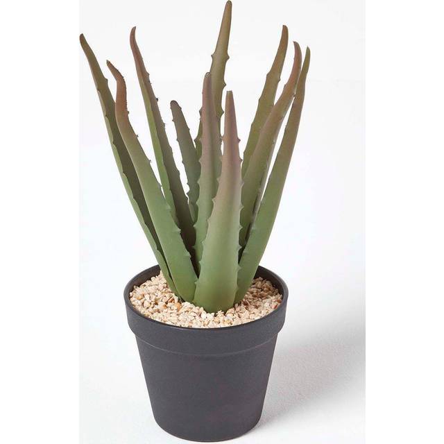 Homescapes Artificial Succulent 30cm Tall Aloe Vera in Black Pot - Green