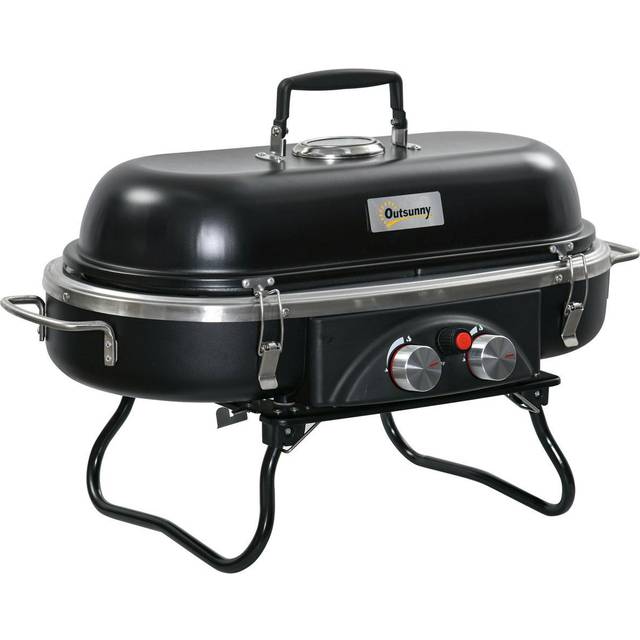 Outsunny Foldable 2 Burner Gas BBQ Grill w/ 2 Burners for Camping Picnic Cooking | TJ Hughes