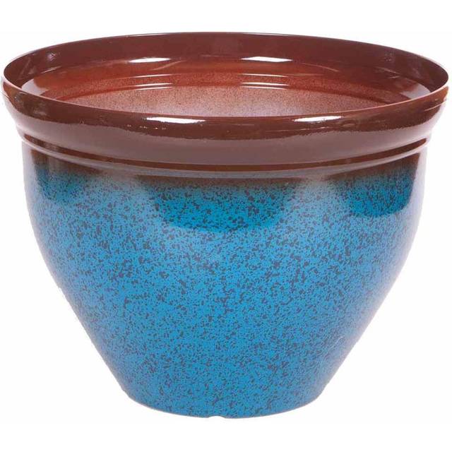 YouGarden Mottled Blue Ceramic Look Plastic Planter 39.5cm - 40cm