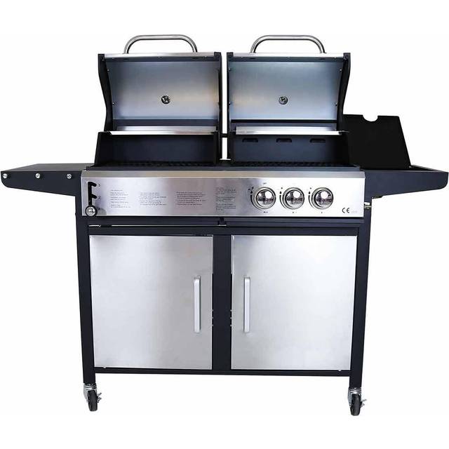 Charles Bentley 2+1 Burner Gas Grill & Charcoal Grill BBQ - Stainless Steel, Grey