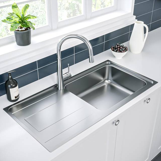 Single Bowl Inset Chrome Stainless Steel Kitchen Sink with Reversible Drainer - Enza Isabella