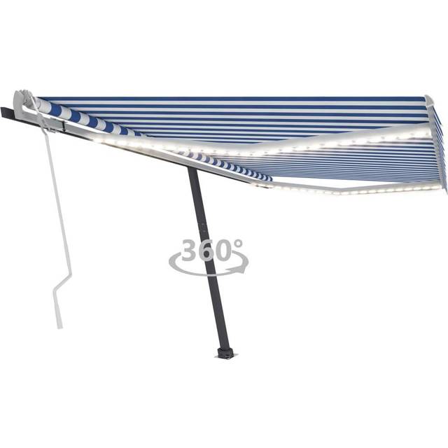 Markis manuellt infällbar med LED 450x300 cm blå och vit