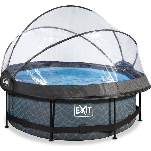 Exit Stone Pool Ø244X76Cm Med Filterpump Och Tak - Grå