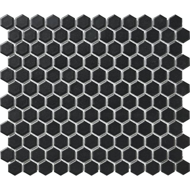 Mosaik Hexagon Svart Matt 2,3X2,6Cm Pris Per Ark