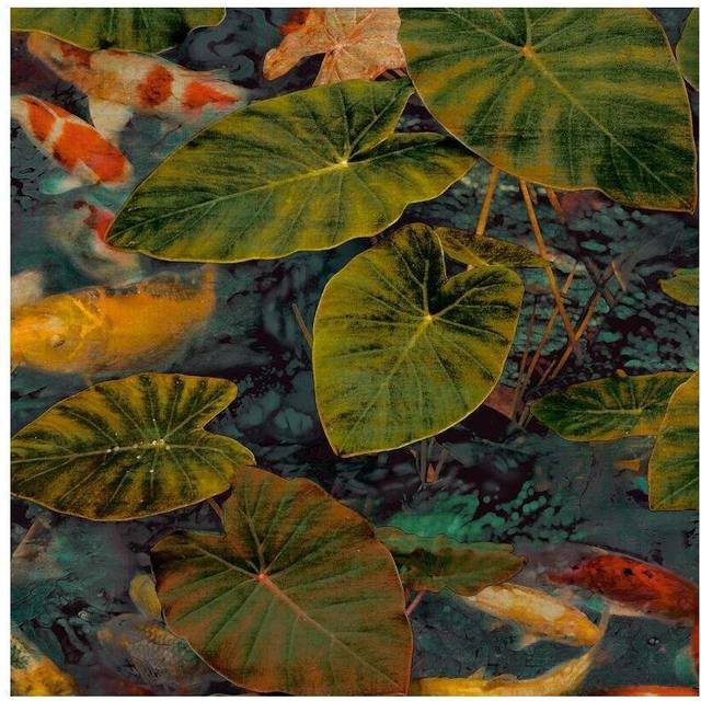 Grandeco Koi Lily Pond Green and Orange Wallpaper - 53 x 1005 x .1cm