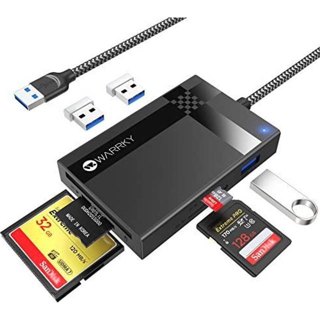 SD Card Reader, WARRKY 7 IN 1 USB 3.0 Multi Card Reader Adapter, 3 USB 3.0, 5Gbps High-Speed Camera Memory Card Reader 4 Cards Reading Simultaneously