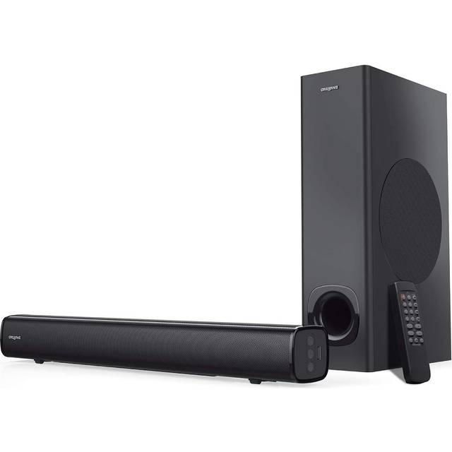 CREATIVE Stage V2 2.1 soundbar med subwoofer, Clear Dialog och surround av Sound Blaster, Bluetooth 5.0, TV ARC, optiskt och USB-ljud, kan monteras på vägg, justerbar bas och diskant, för TV