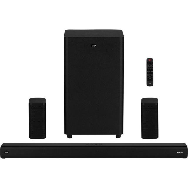 Monoprice SB-600 Dolby Atmos 5.1.2 Soundbar with Wireless Subwoofer and Wireless Surround Speakers, 2 HDMI Inputs, 4K HDR/DV Pass-Through, eArc, Bluet