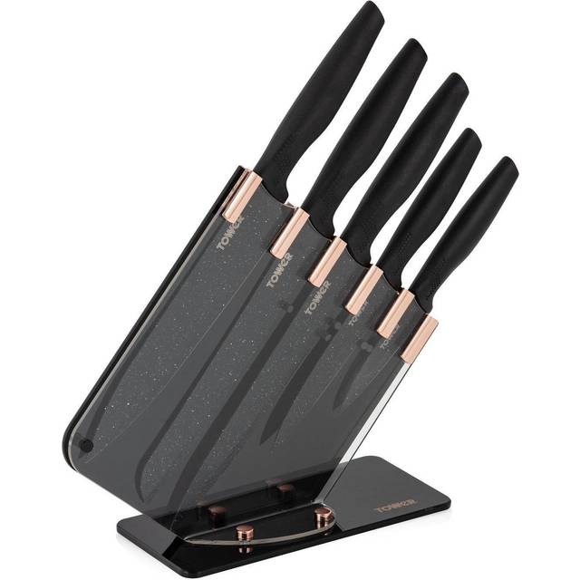 Tower 5 Piece Knife Block - Rose Gold and Black