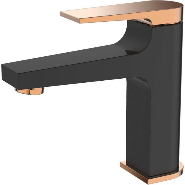 Black/Rose Gold Bathroom Basin Mixer Tap + Click-Clack Plug