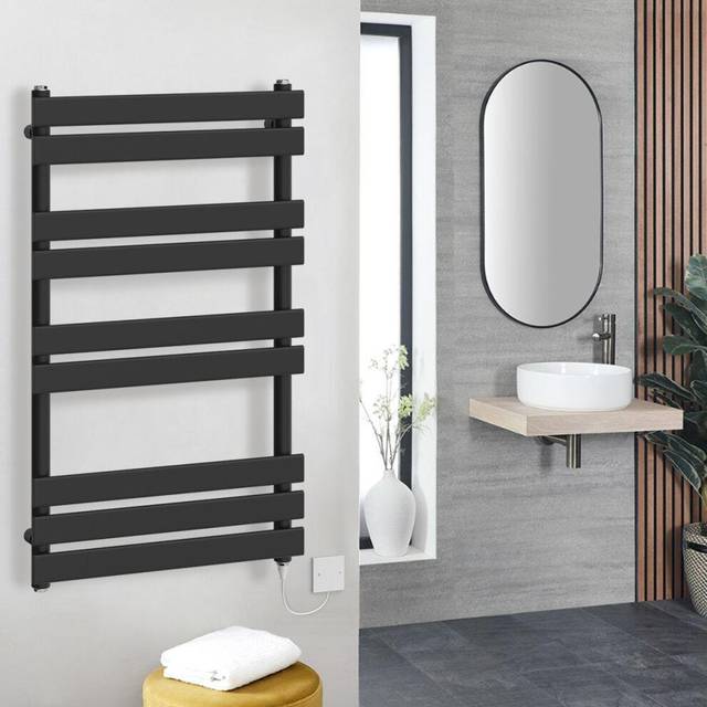 Warmehaus - Black Flat Panel Electric Heated Warming Towel Rail 1000x600mm