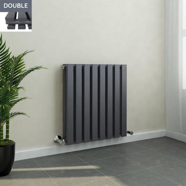Lulea 600 x 550mm Anthracite Double Rectangular Panel Horizontal Radiator