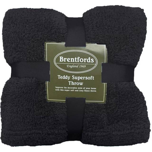 Soft Plain Teddy Fleece Throw - Black / 240cm