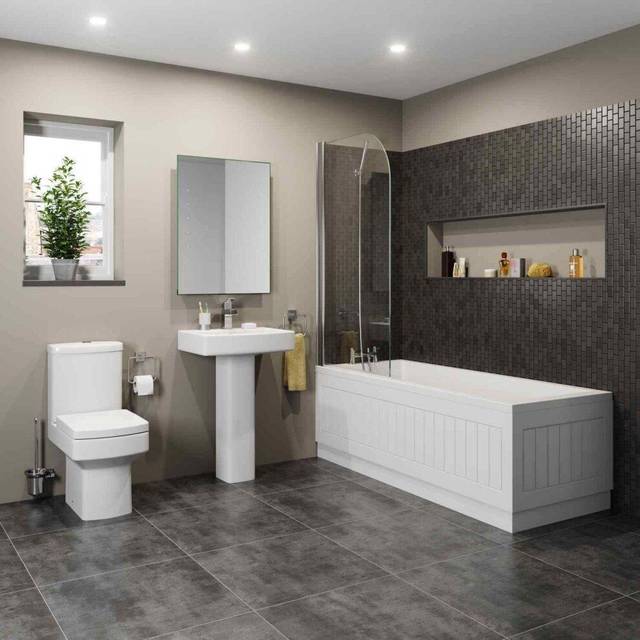 Bathroom Suite Toilet Basin Sink Full Pedestal 1700 Single Ended Bath Modern