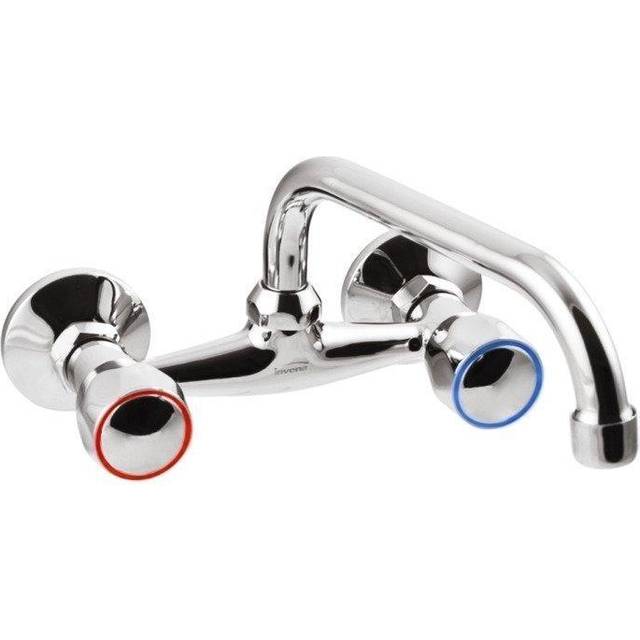 Wall Mounted Chrome Washbasin Sink Mixer Tap Round Headed 25cm C-type Spout
