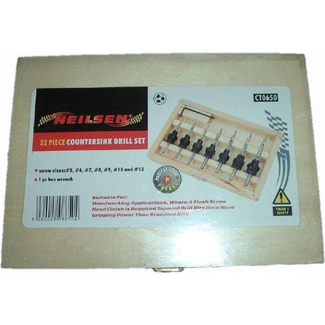 7pc Countersink Carpentry Woodworking Drill Bit Set With Wooden Case - Neilsen