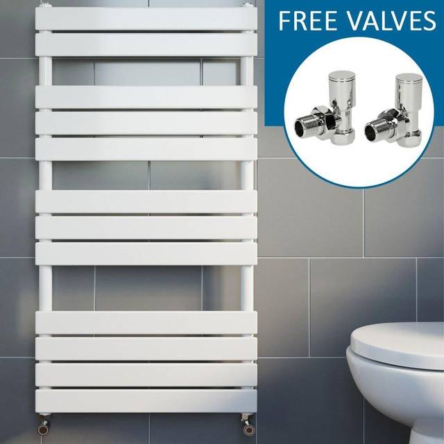 Duratherm - Modern Flat Panel Heated Towel Rail Bathroom Radiator White 1200 x 600mm Straight Valves