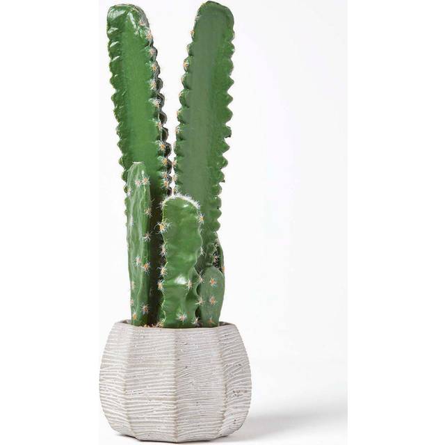 Echinopsis Peruviana Artificial Cactus In Decorative Textured Stone Pot, 50 cm Tall - Green
