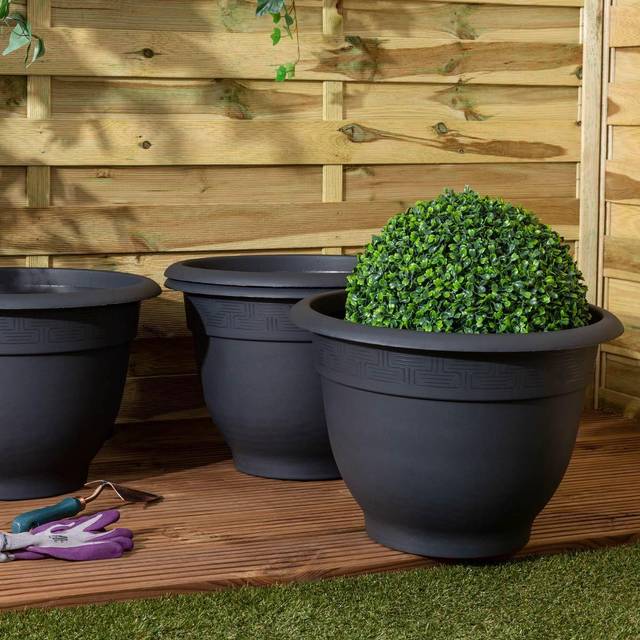 Wham Set 4 Bell Pot 48cm Round Planter Slate, Black