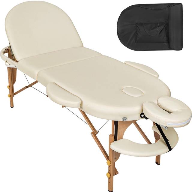 Massage Table Sawsan - oval, 3-zone bed with carry bag, head- and armrests - beige