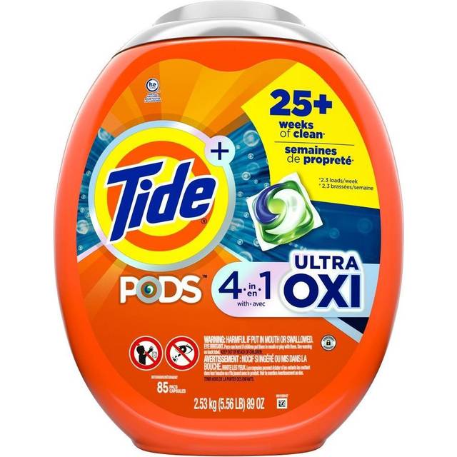 Tide PODS Liquid Laundry Detergent Soap Pacs  4-n-1 Ultra Oxi  HE Compatible 85 Count  Built in Pre-Treater for Stains