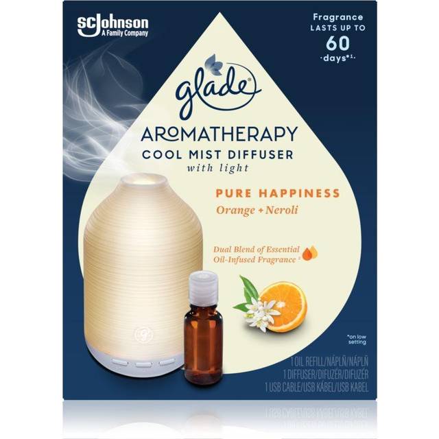 Essential Oil Diffuser Holder & Refill, Cool Mist Aromatherapy Diffuser & Air Freshener for Home, Pure Happiness with Orange & Neroli Scent, 17.4ml