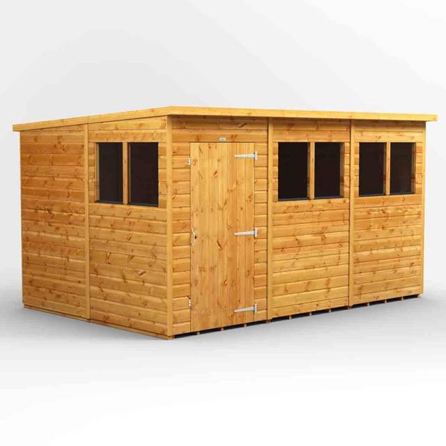 Powersheds Pent Shiplap Dip Treated Shed - 12 x 8ft - Brown